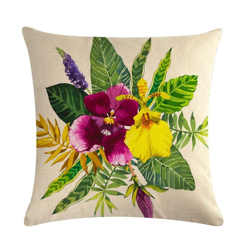 Colorful Tropical Palm Leaf 18 inch Square Linen Cotton Throw Pillow Cases Car Home Decor Sofa