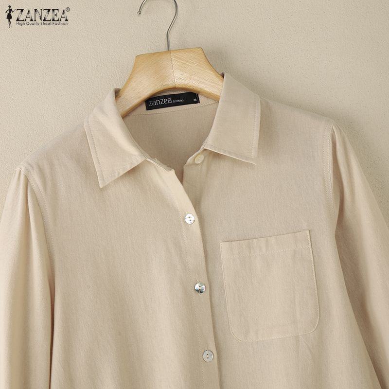 ZANZEA Bluză casual cu mânecă lungă, cu guler răsturnat pentru femei