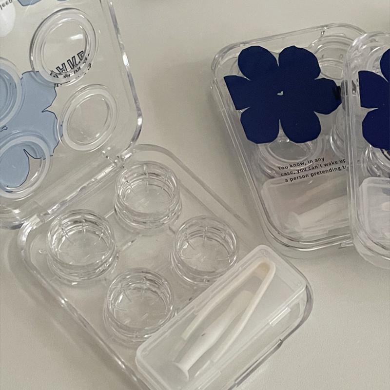 1 шт. Ins Синий Цветок Футляр для Контактных Линз Портативный Мини Прозрачный Футляр для Контактных Линз для Девочек Женщин Дорожный Футляр для Контактных Линз