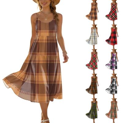 Women's Summer Fashion Printed Pocket Adjustable Shoulder Strap Bohemian Leisure Beach Resort Strap Dress