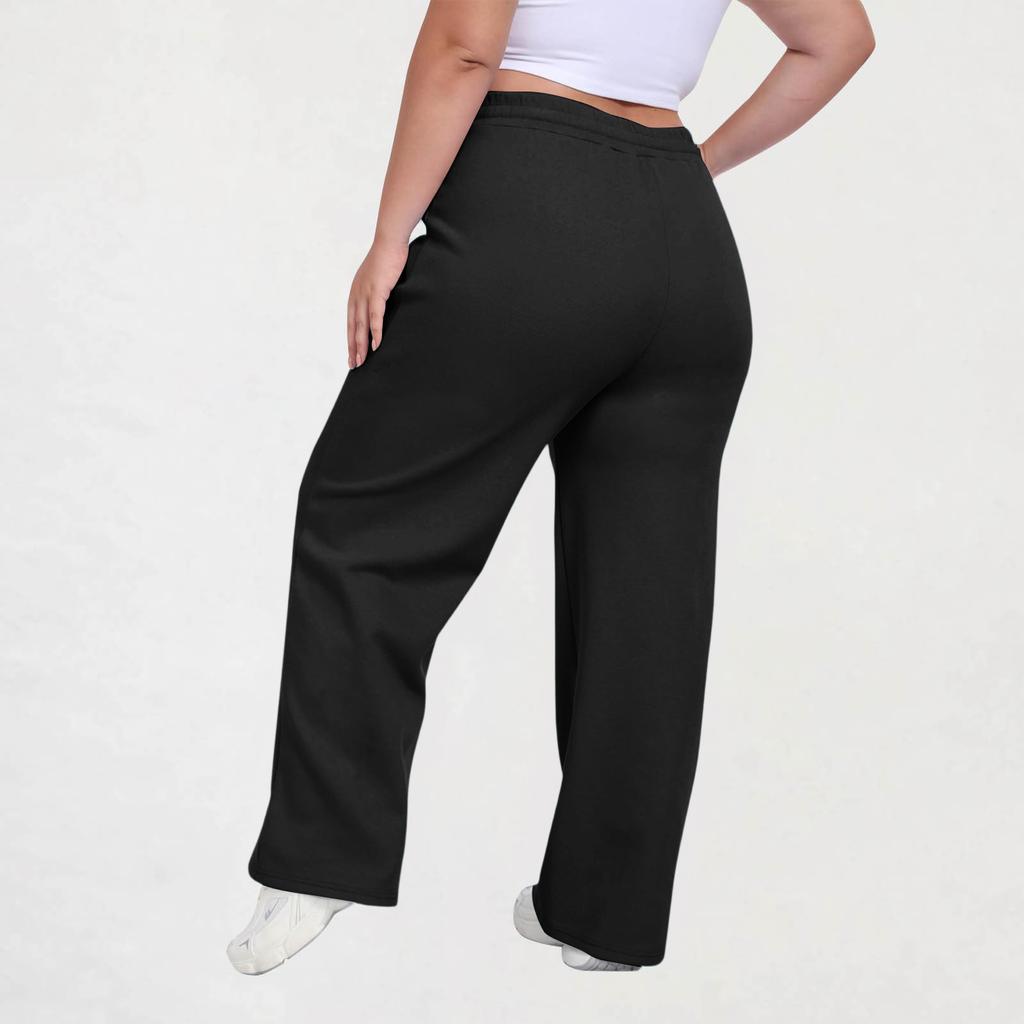 Women Plus Size Casual Loose Straight Leg Sweatpants with Pockets Drawstring Waist Relaxed Fit Lounge Trousers for Daily Wear