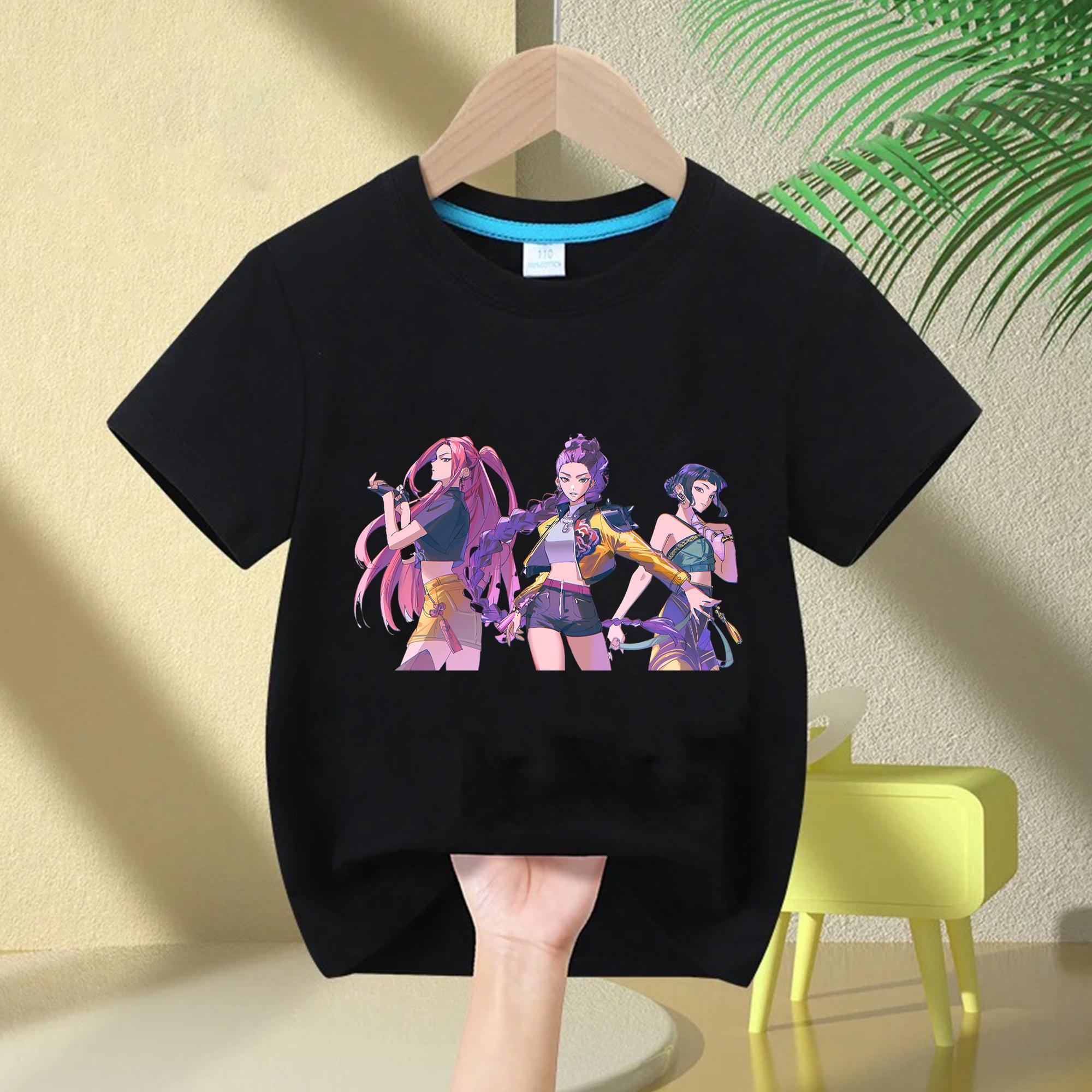 

KPop Demon Hunters Rumi Cartoon Girls T-shirt Round Neck Fashion Casual Top Children s T-shirt Girls Clothing 140