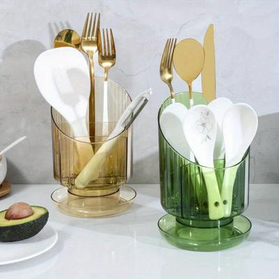 Estante de almacenamiento transparente con drenaje para palillos de cocina, caja de almacenamiento para colgar en la pared con cuchillo, tenedor y cuchara