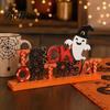 Creative Festival Table Signs Wooden Halloween Ornament, Trick or Treat/Boo/Happy Desktop Decoration Decorative Wood Lettering with Ghost Wizard