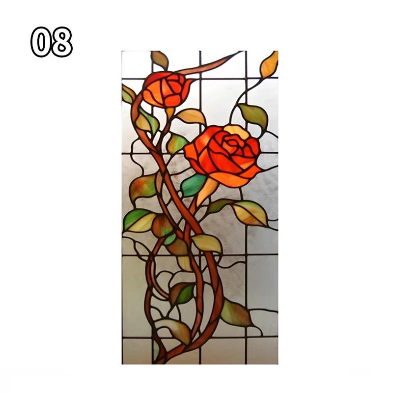 Art Rose Lotus Glass Film Church Stained Window Films Static Vintage Cling Waterproof Sun-proof Frosted Privacy Glass Stickers