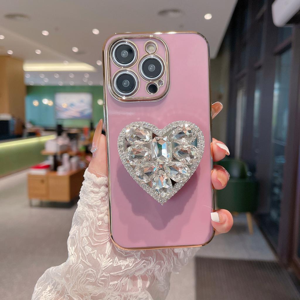Applicable To IPhone16Promax Mobile Phone Case Love Rhinestone Stand Apple 15/14/13 High-end Sense
