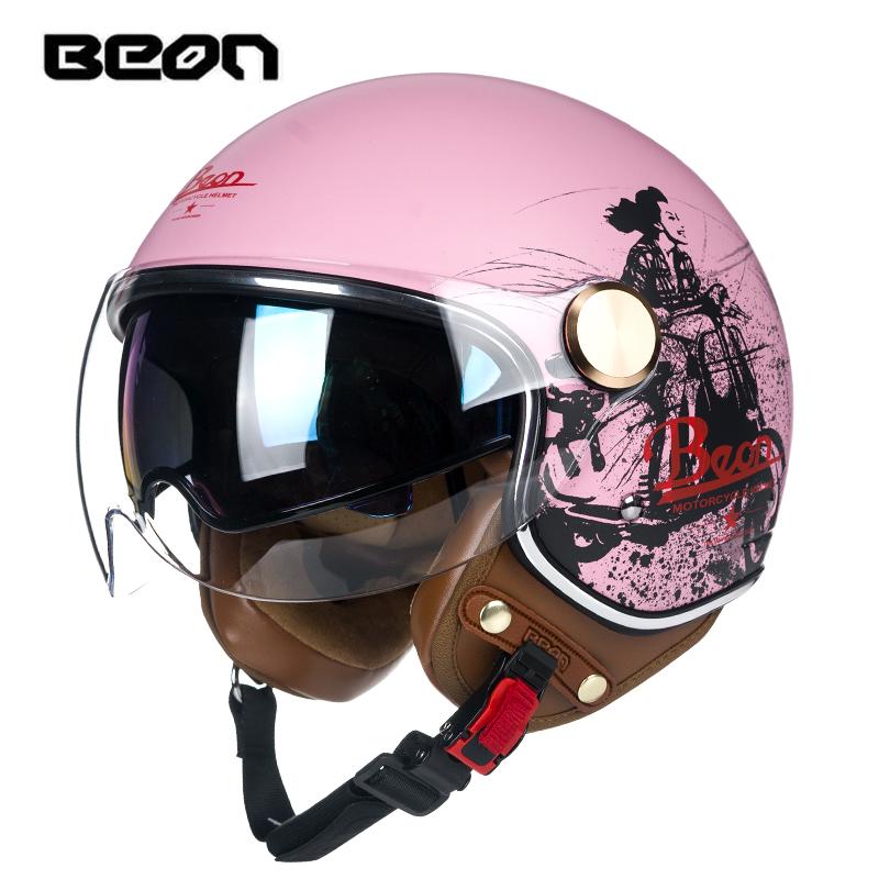 BEON Double Lens Motorcycle Half Helmet Men and Women Motorcycle Retro Helmet Four Seasons General Summer