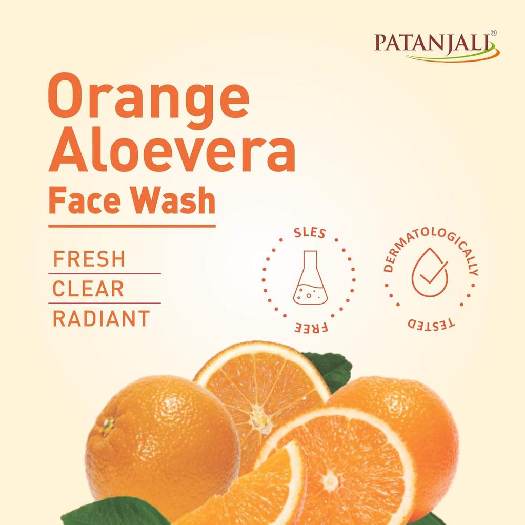 Patanjali Orange Aloe Vera Face Wash 100g Pack Gentle Cleanser Refreshes Skin Natural Care All Types