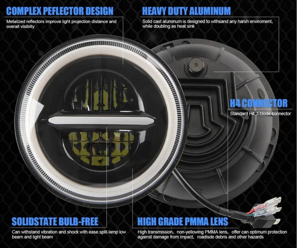 1 Stück Frontleuchte 7" Voll-LED Q, 12V Off-Road
