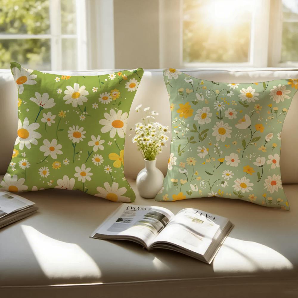 Aesthetic Small Daisy Print Cushion Cover Pillowcase Antidustmite Invisible Zipper Short Plush Sofa Cushion