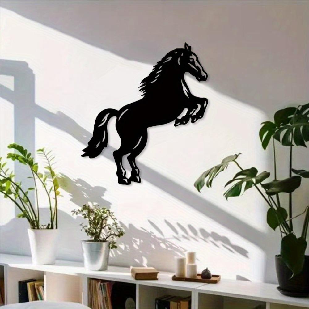 Vintage Metal Horse Wall Art, Black Iron Decor Sign, 2D Flat Frameless Plaque for Garden Patio Home, Housewarming Gift, Boy Jumping Design