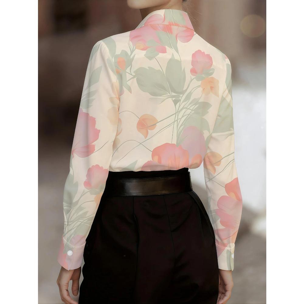 2026 New Women's Long-sleeved Shirt, Fresh and Elegant Flower-printed Slim-fitting Top