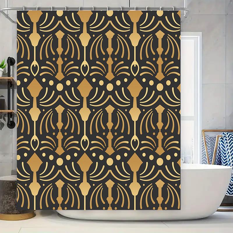 

Golden Art Deco Shower Curtain: Black Gold Geometric Bathroom Decor Waterproof Fabric Bathtub Cover For Home Decoration (84X72In W60H190(CM)-1 Pcs