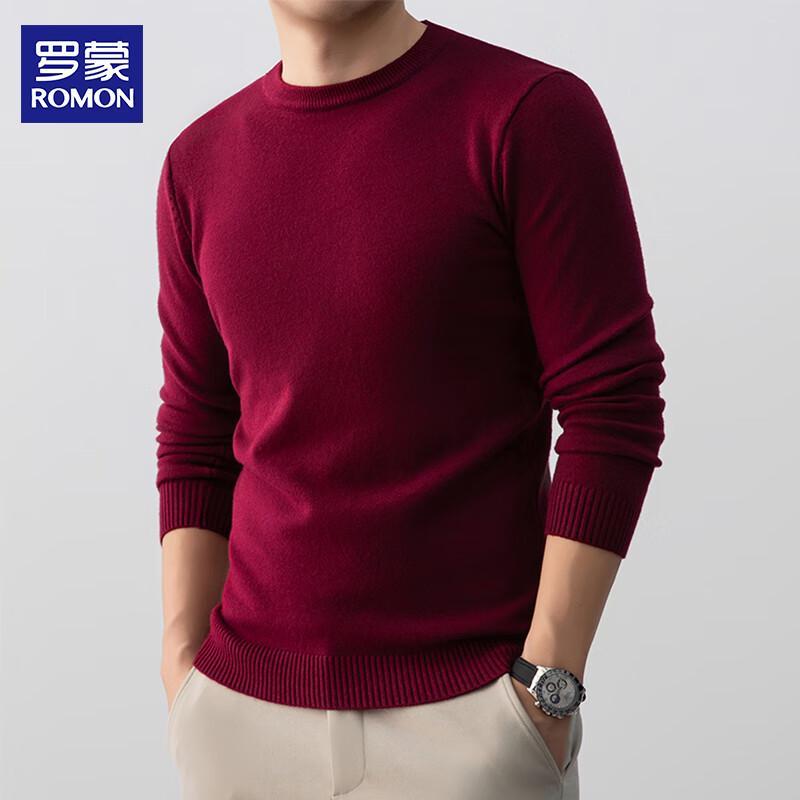 ROMON Men's Solid Round Neck Long Sleeve Sweater