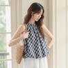 Summer Plaid Crew Neck Sleeveless Bud Neck Shirt Women's Sleeveless Suspender Vest