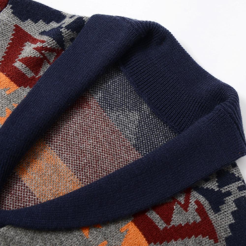 Pull col V châle homme Pull cardigan bouton multicolore bleu foncé