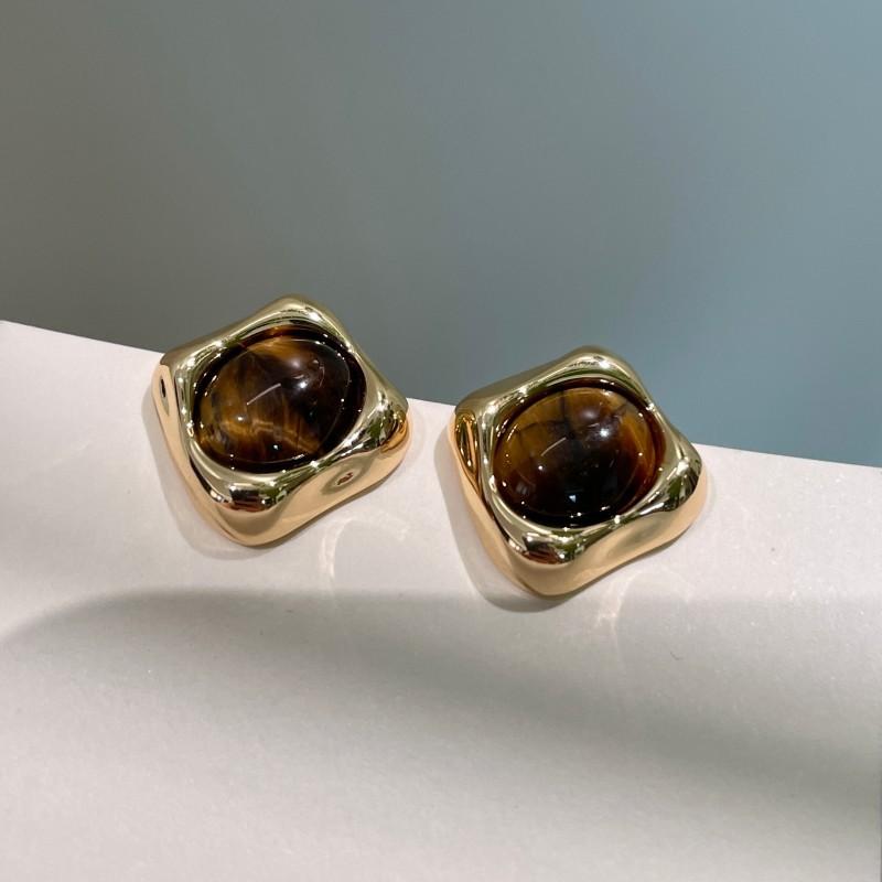 Natural tiger's eye stone series stud earrings for women Maillard exquisite retro earrings niche light luxury high-end temperament earrings