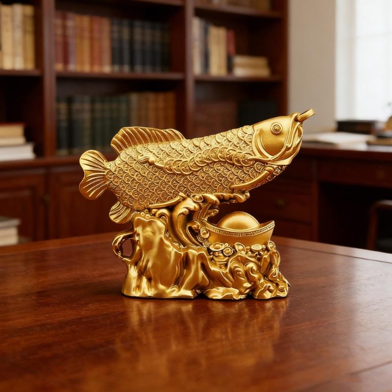 Elegant Arowana Fish Sculpture with Fengshui Symbolism Alloy Animal Figurine Ornament for Office Living Room Decoration