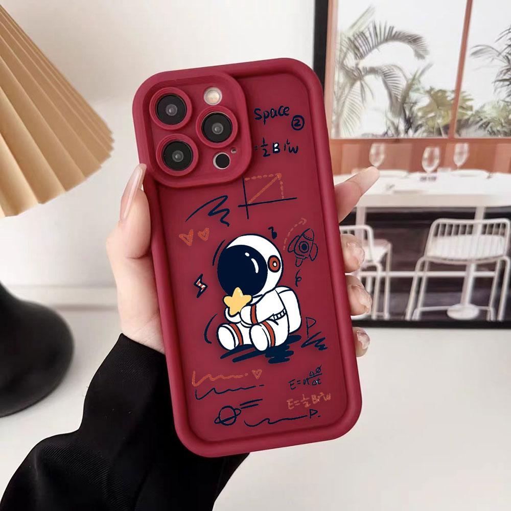 Cartoon Astronaut Space Phone Case For iPhone Apple 17 AIR 16 16E 11 12 13 14 15 XR Plus Pro Max DIY Case TPU Shockproof Cover