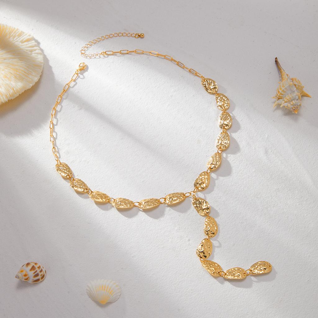 Irregular Baroque Y-shaped Collarbone Chain Cold Wind Flat Water Drop Pendant Necklace Female