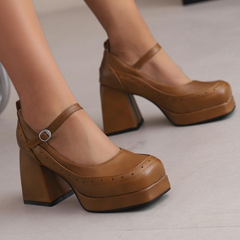 Fashion Elegant Women's High Heels Mary Janes Shoes Pumps Platform Large Size 45 Black Gray Red Heeled Dance Party Wedding Shoes Female
