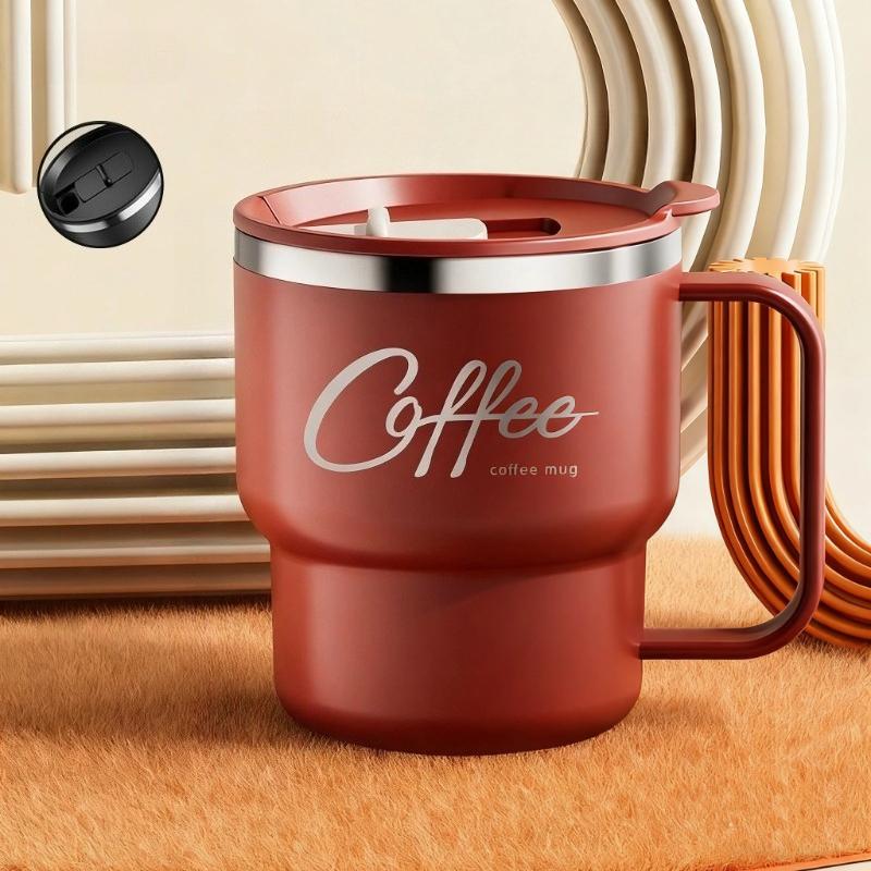 

304 Stainless Steel Double Wall Insulated Coffee Cup With Handle Portable Students Leak-proof Water Cup Double Layered Milk Coffee Mug Mark Cup 400ml червоний