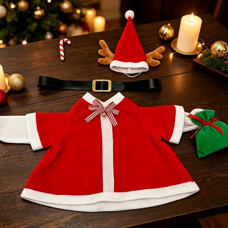 23Inch Porch Geese Statue Costume Polyester Santa Themed Outfit with Horned Deer Motif Styling for Christmas Yard and Holiday Photo Displays