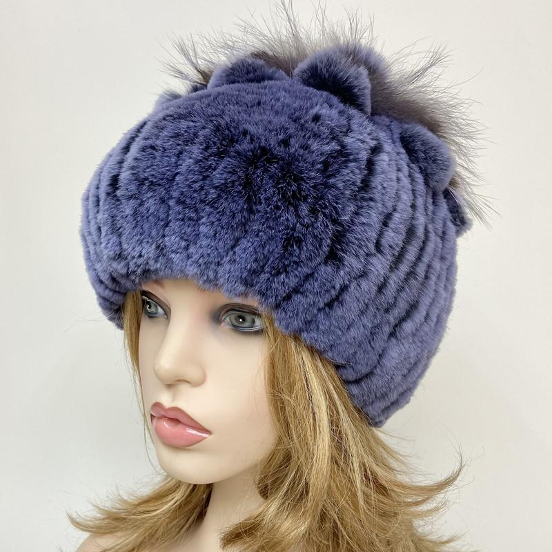 Ny vinter ekte kaninpels lue dame 100 % ekte ekte Rex kanin lue God elastisk strikket Rex kaninpels caps