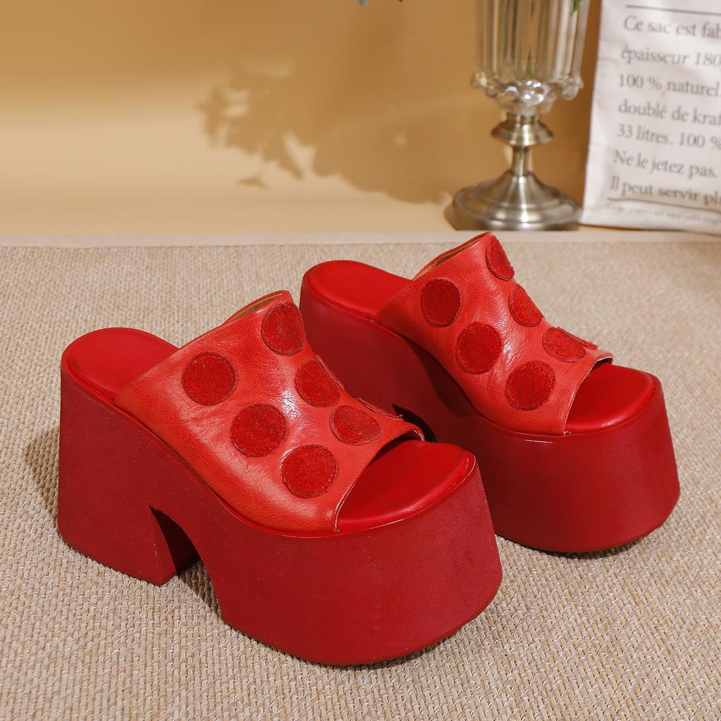 Johnature Fashionable Super High Heels Outdoor Slippers Genuine Leather Thick Soled Lightweight Women's Sandals