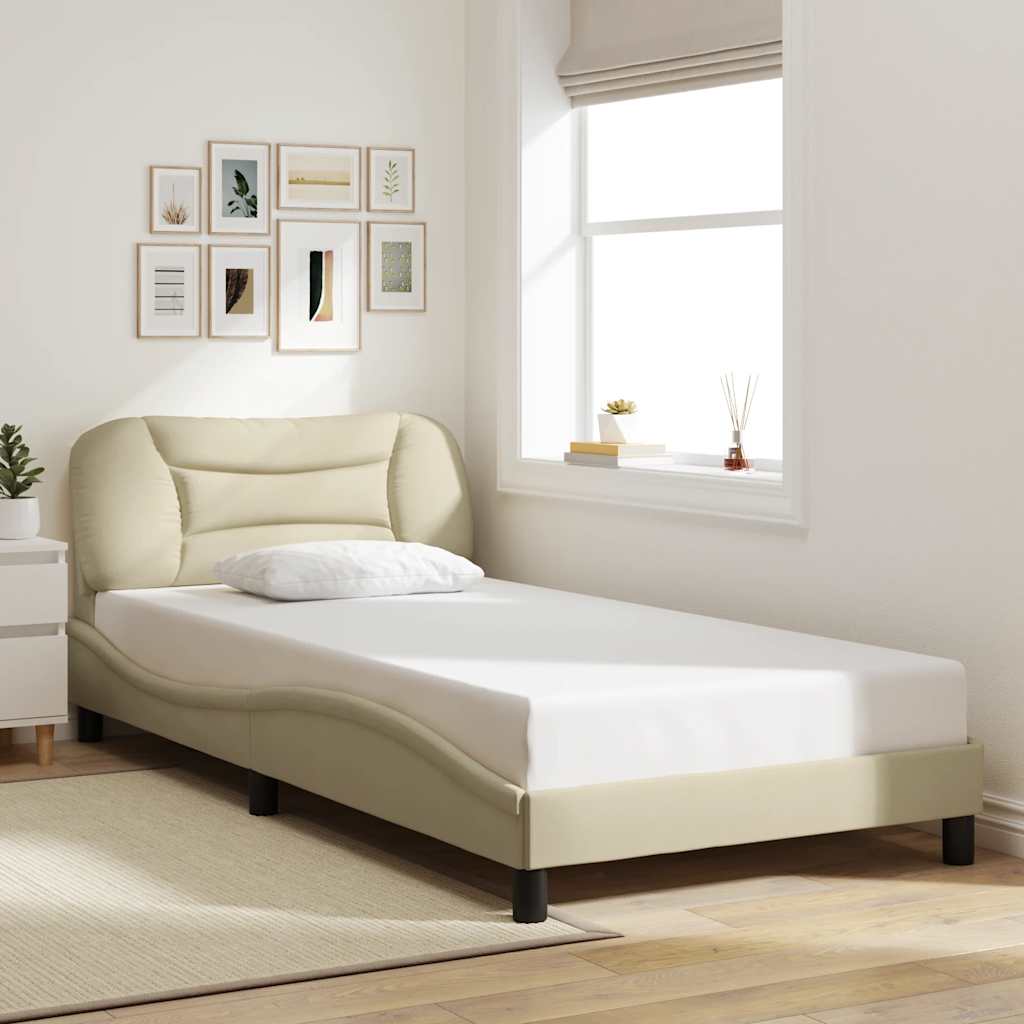 Bed Frame Without Mattress Hvar Cream 100x200 Cm Fabric