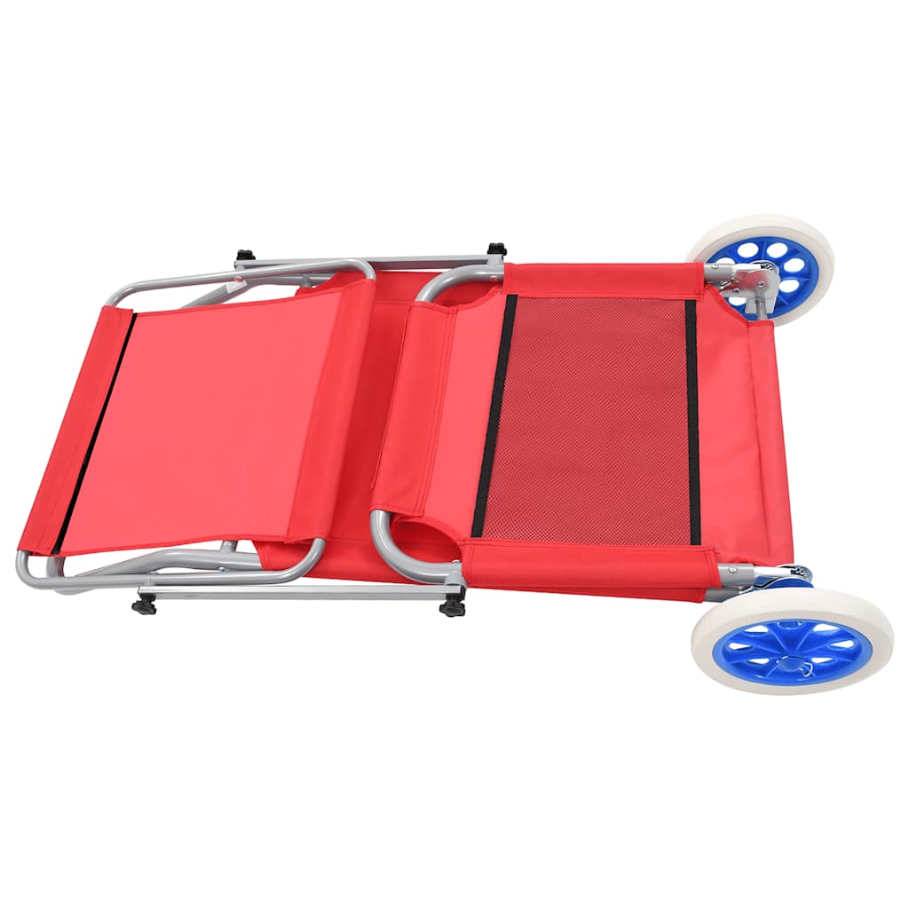 Foldable Sun Lounger with Sunshade and Wheels Steel Red