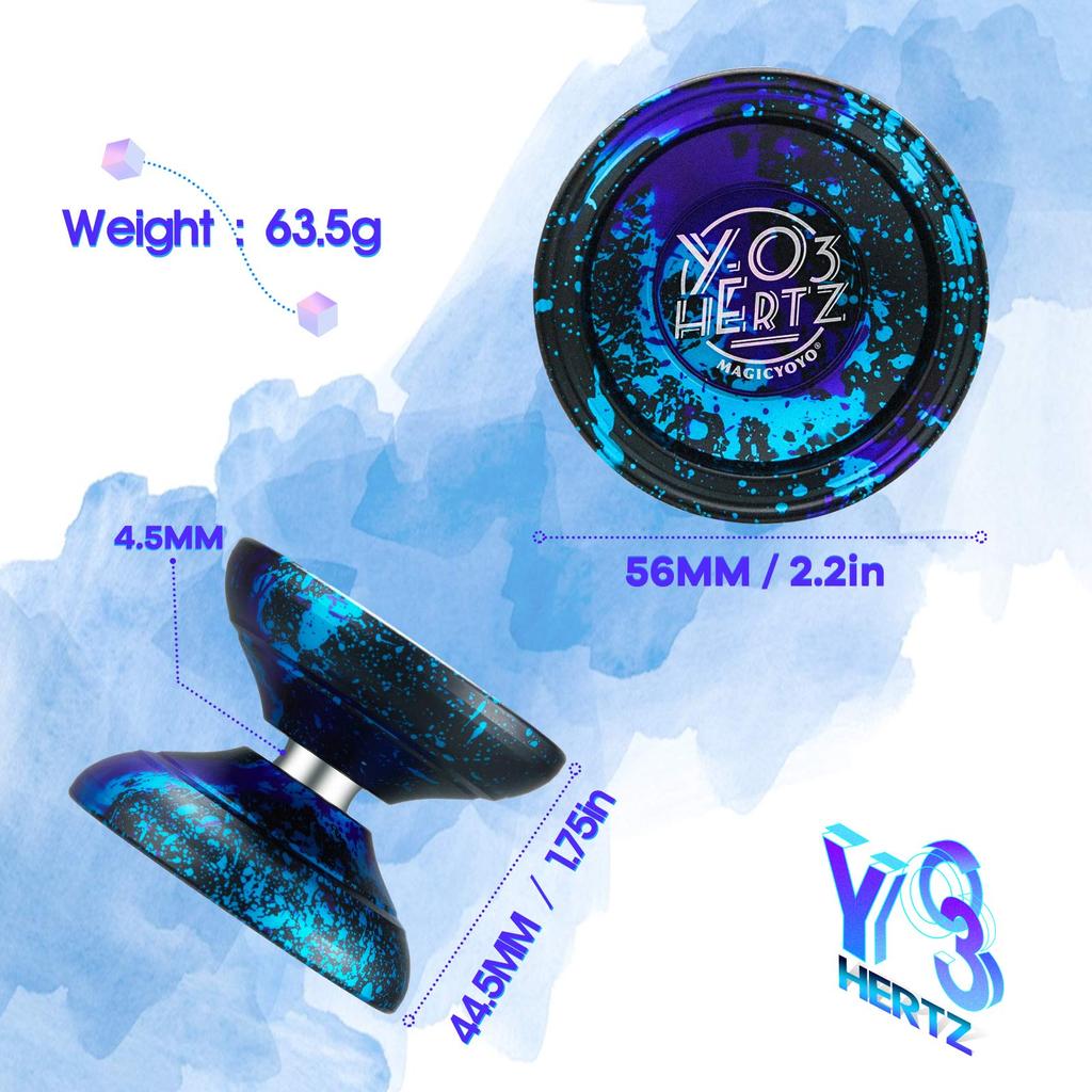 Professional Yo-Yo Y03-Hertz Yo-Yo Ball for Intermediate To Advanced Players + 5 Spare Yo-Yo Strings + Yo-Yo Holder + Gloves (3 Acid Colors)