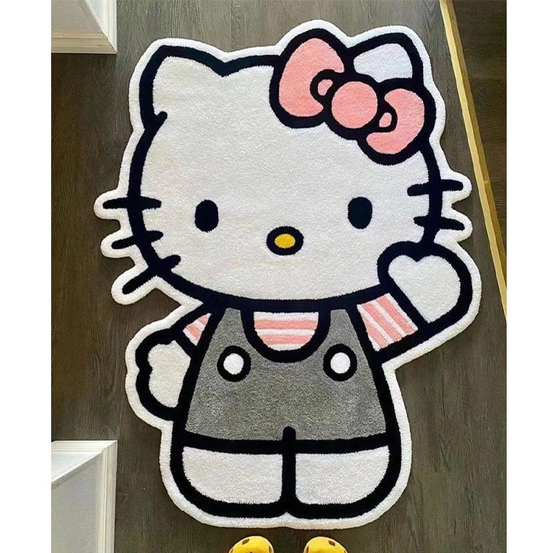 Cartoon Kitty Faux-Kaschmir Fußmatte - Unregelmäßige Form, Wasserabsorbierende Tür-/Badezimmermatte