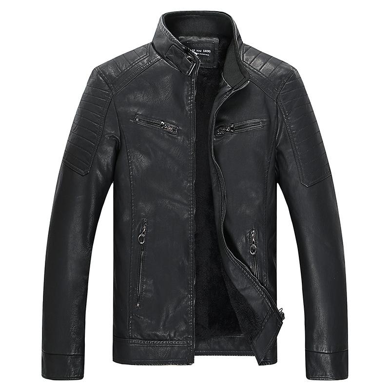 Fashionable Solid Color PU Leather American Pilot Leather Jacket Mature Casual Coat Men's Faux Leather Jacket Motorcycle Jacket