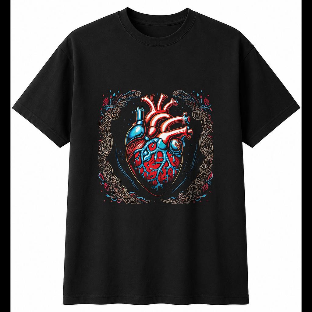Tattoo Anatomical Heart in the Rain Mens T-Shirt Gothic Skull Dark Alternative