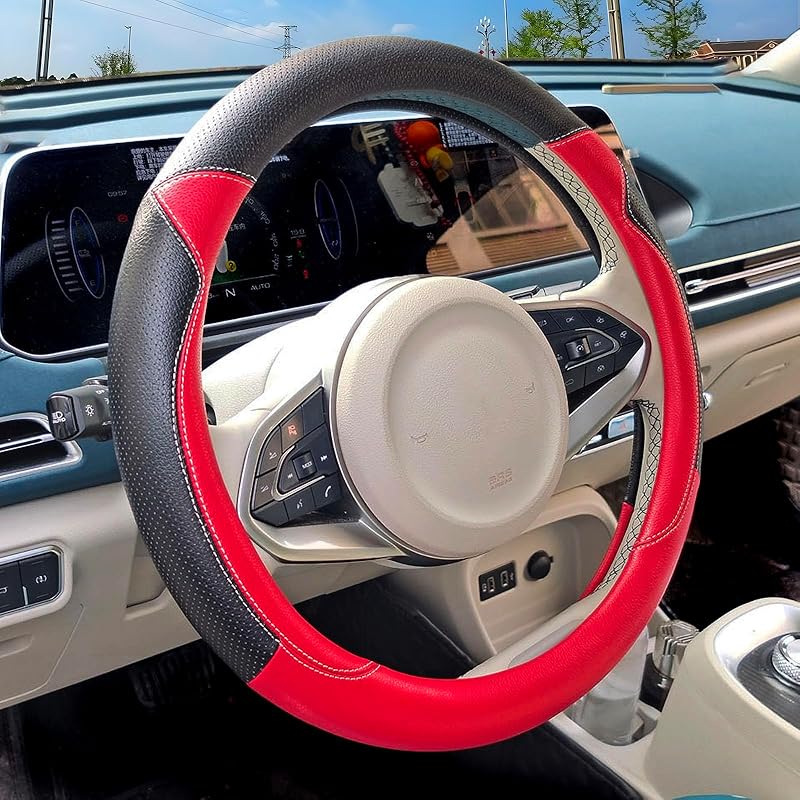 YUNZLAN Stylish Cute Cat Ear Steering Wheel Cover For Women Girl,Leather Auto Car Steering Wheel Cover Universal Fit 15 Inch Car Interior Accessories