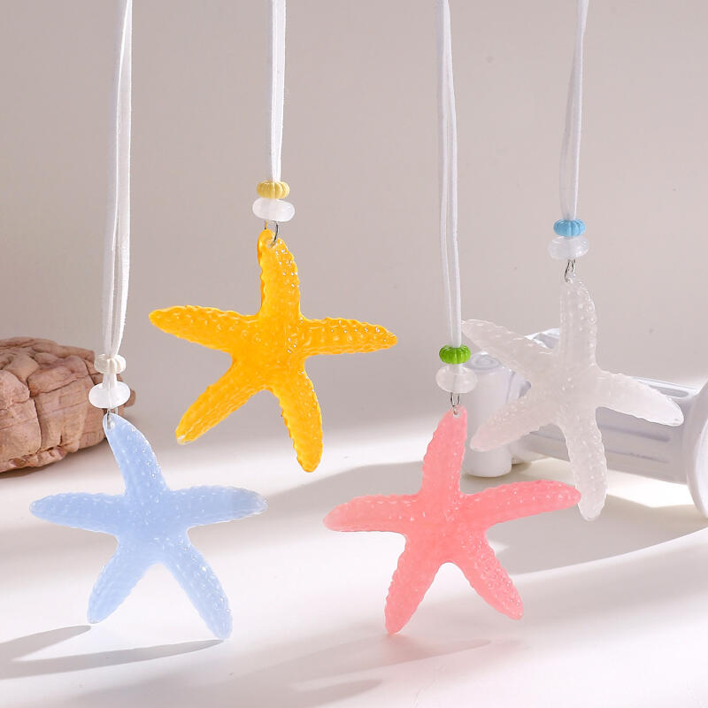 Jelly Color Blue Resin Large Starfish Pendant Necklaces for Women Ladies Romantic Holiday Island Style Necklaces Jewelry Gifts