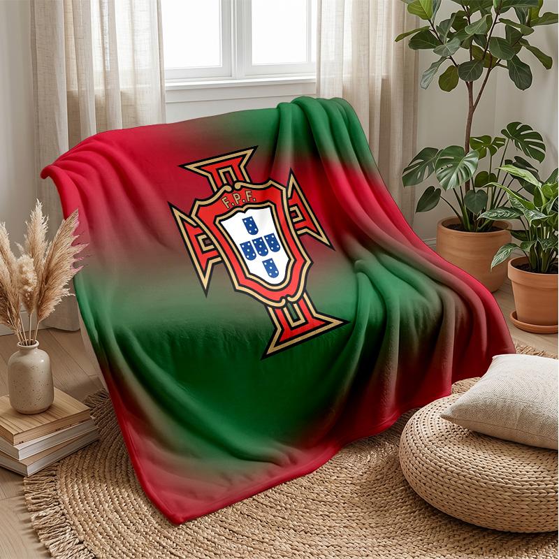 Portugal Football Printed Flannel Blanket Skin Friendly Warm Decorative Throw for Indoor Couch Bed Daily Use