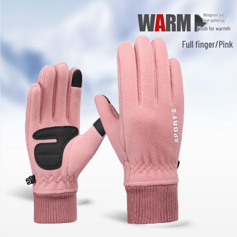

Unisex Pink Fleece Non-Slip Touchscreen Windproof Cycling Gloves - Warm for Autumn and Winter