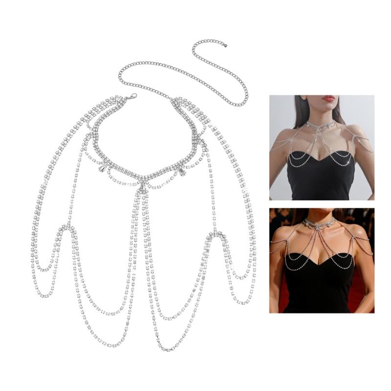 Fashionable Crystal Tassels Design Shoulder Necklace for Ladies Jewelry for Bridesmaids Formal Event and Night Out