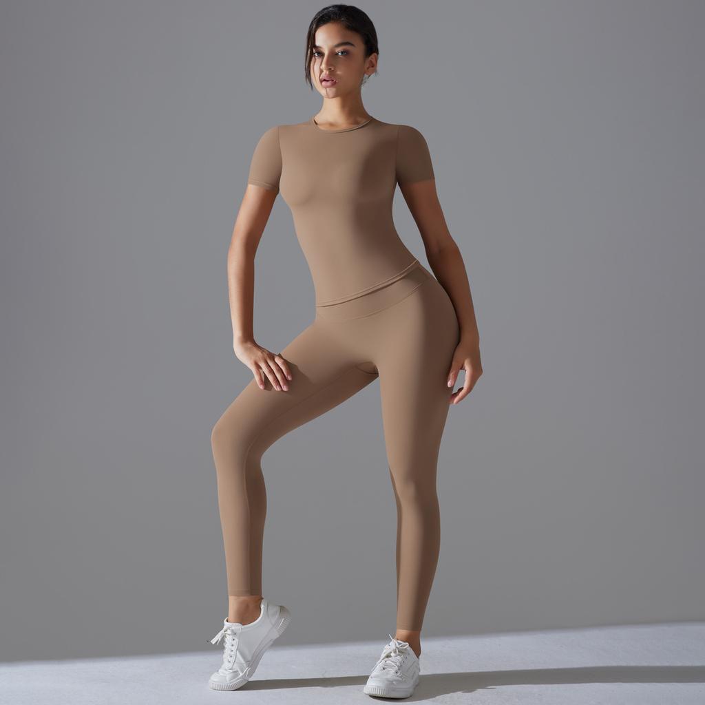 New Solid Color Double-sided Brushed Tight Fitting High Elasticity Breathable Yoga Suit Set For Running, Fitness, Sports, Yoga Suit For Women