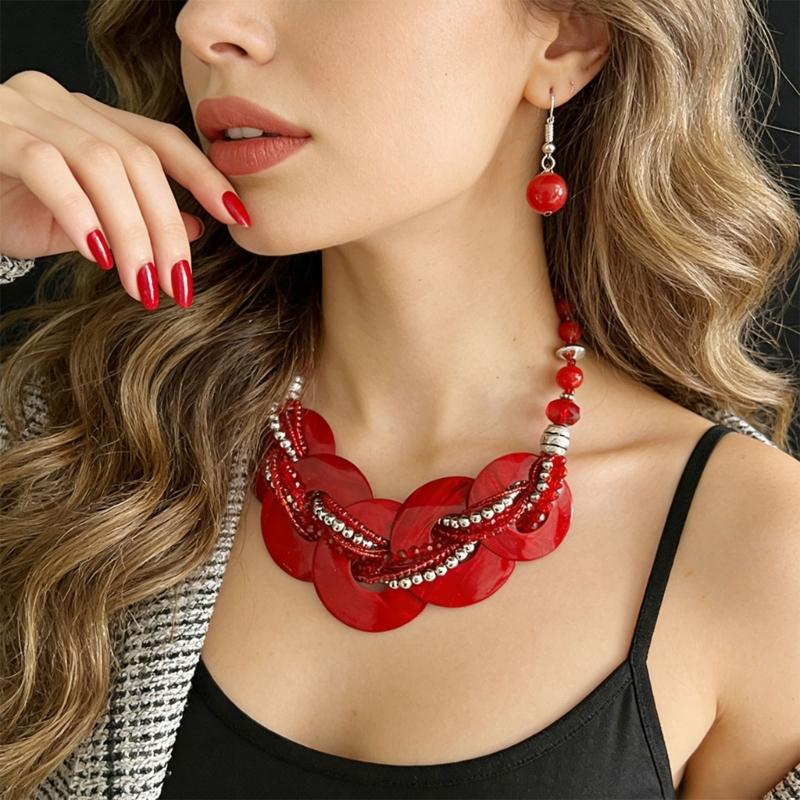 Elegant Shell Jewelry Set With Geometric Design Lightweight Sturdy For Daily Wear And Special Occasions Multiple Color Options