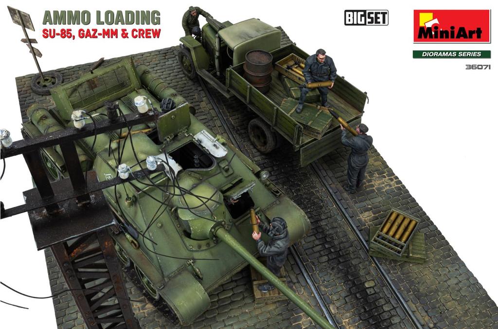 Miniart 135 Soviet Ammunition Loading Big Set SU-85 Self-Propelled Gun, GAZ-MM Medium Truck, 6 Crews, Plastic Model MA36071