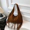 Solid Color Suede Handbag Tote Bag Underarm Packs Casual Tassel Shoulder Bag Travel