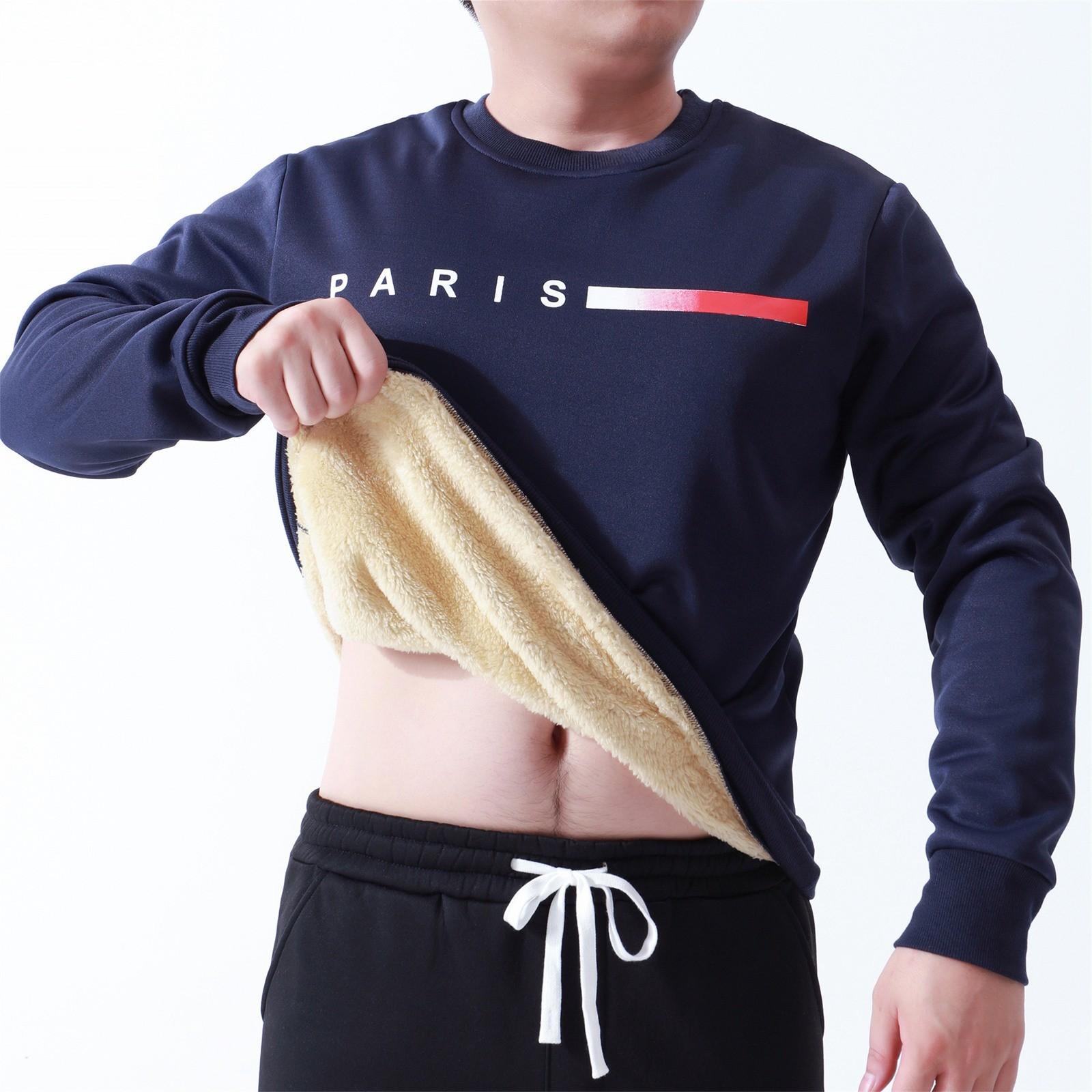 

Мужская зимняя однотонная толстовка с цифровой печатью и утолщенным бархатом, мужская повседневная толстовка с круглым вырезом XL тёмно-синий