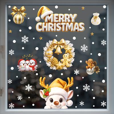 Weihnachtsaufkleber, Festliche Atmosphäre, Grüne statische Aufkleber, Fensteraufkleber, Kühlschrankaufkleber