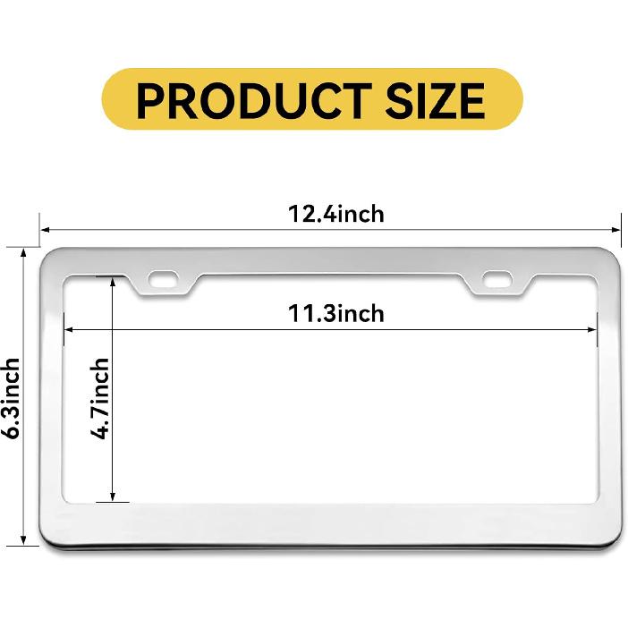 Mirror Polished Heavy Duty Stainless Steel License Plate Frame With Chrome Screw Caps, 2 Holes Rust-Proof Chrome-Like Finish Stainless Steel License