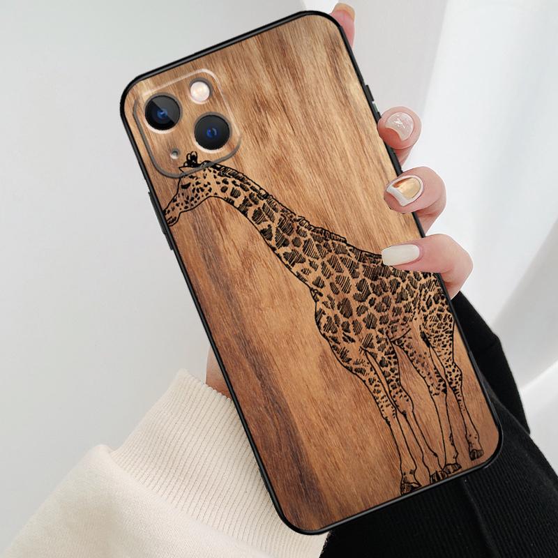 Natural Bamboo Wood Animal Print Phone Case For iPhone 17 Pro Max 14 13 12 11 15 16 Pro Max mini 15 16 Plus 16e 17 Air Cover