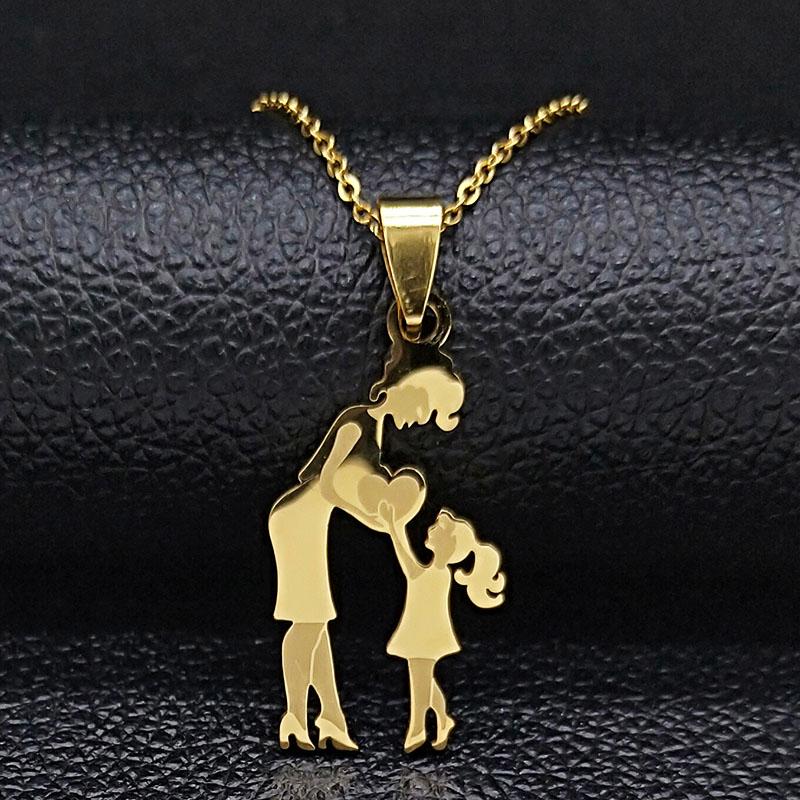 Mom Daughter Family Necklace Stainless Steel Chain Children Kid Silver Color Pendant Necklaces Jewelry Women Mother s Day Gift