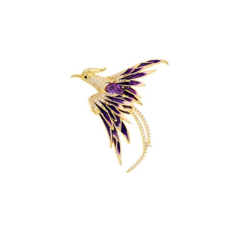 Fashionable Rhinestone Phoenix Brooch with Long Tail Exquisite Accessory for Clothing And Bags Versatile Temperament Piece